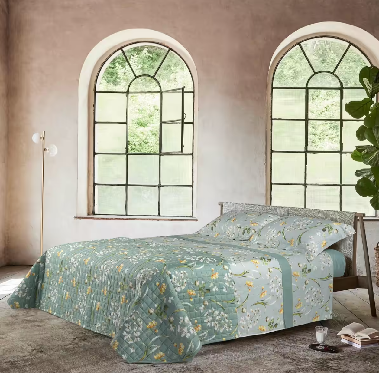 Completo lenzuolo copriletto Matrimoniale Emeline in Raso di puro Cotone