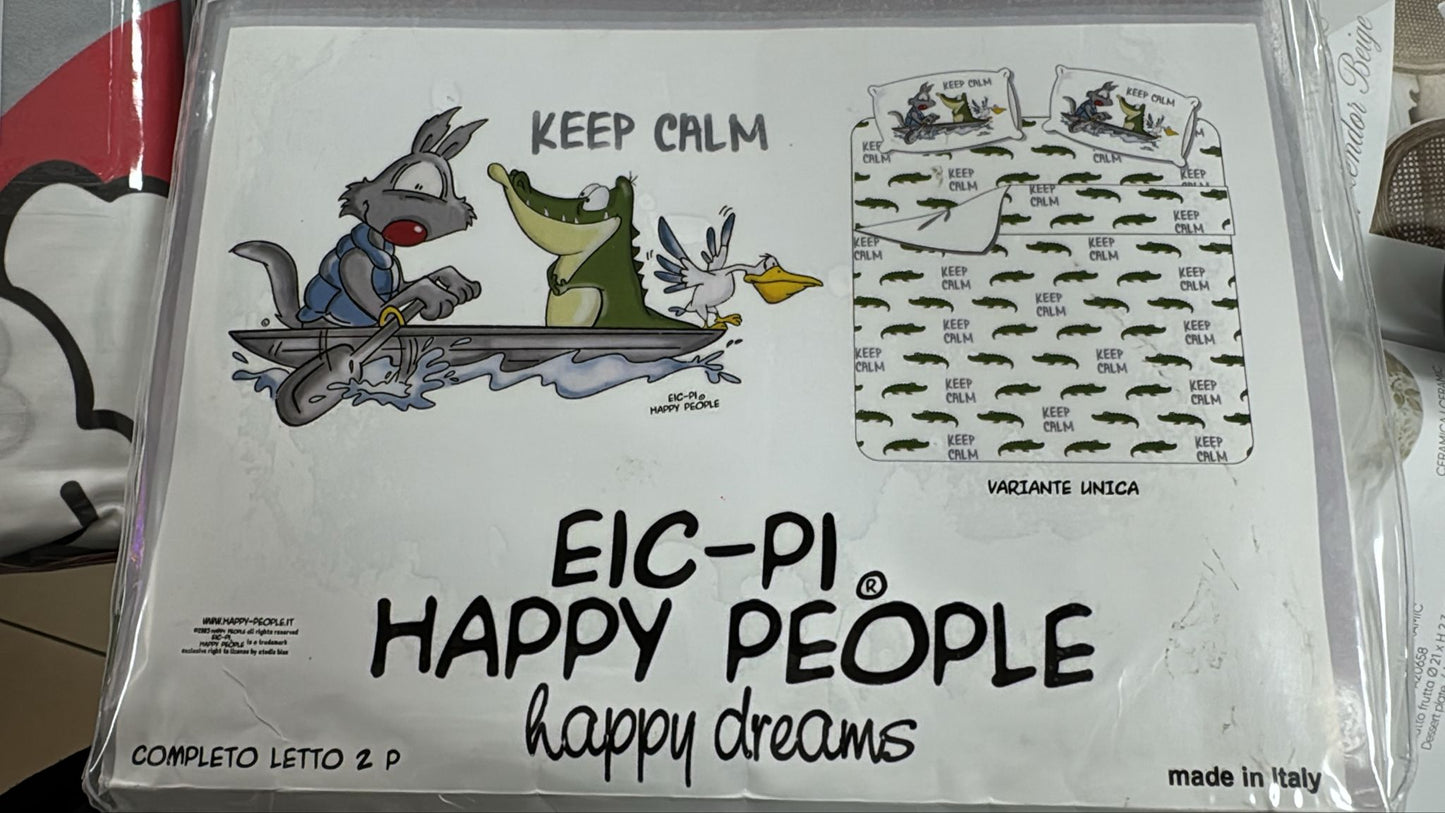 Completo letto 2 posti Happy People Keep calm