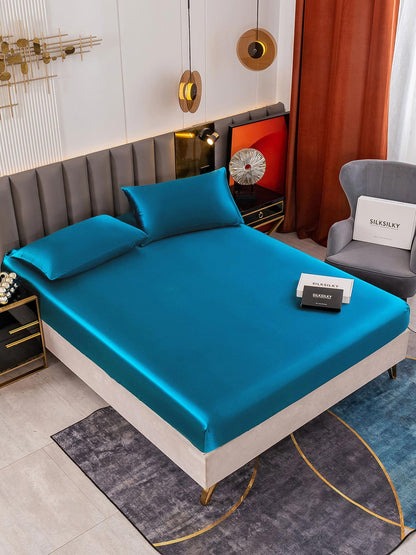 Set da 3 pezzi in seta 19Momme: lenzuolo con angoli + 2 federe