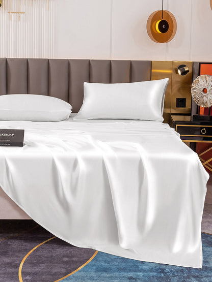 Set di seta 19Momme da 4 pezzi: lenzuolo sopra + lenzuolo con angoli + 2 federe