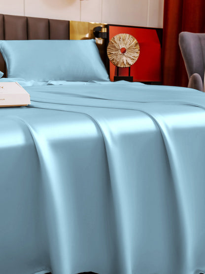 Set di seta 19Momme da 4 pezzi: lenzuolo sopra + lenzuolo con angoli + 2 federe