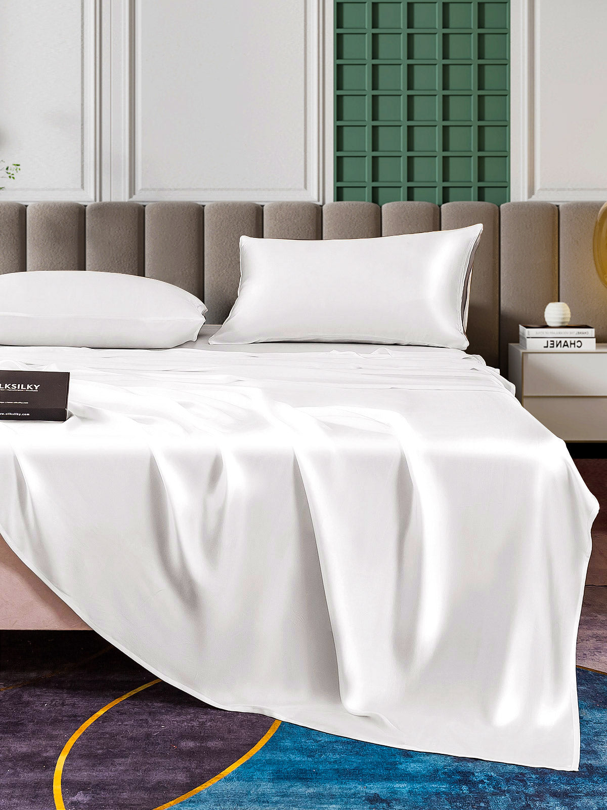 Set da 4 pezzi in seta 25Momme: lenzuolo sopra + lenzuolo con angoli + 2 federe