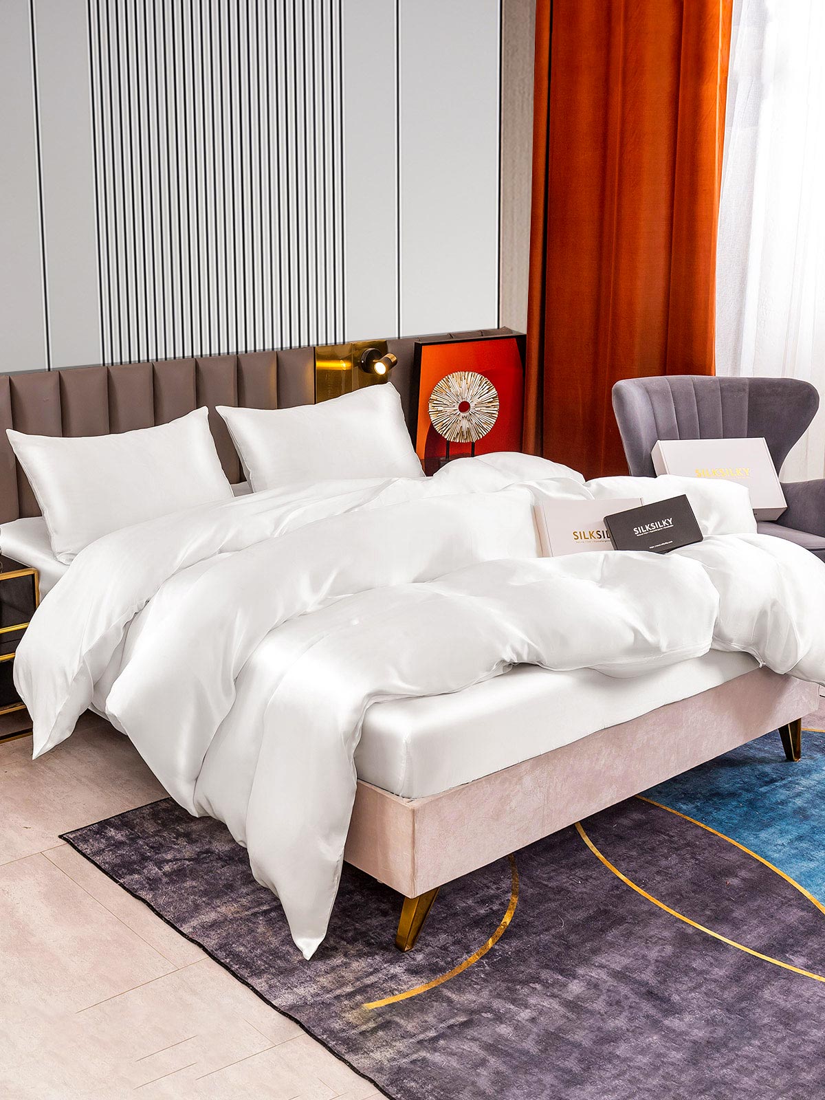 Set di seta 22Momme da 4 pezzi: copripiumino + lenzuolo con angoli + 2 federe