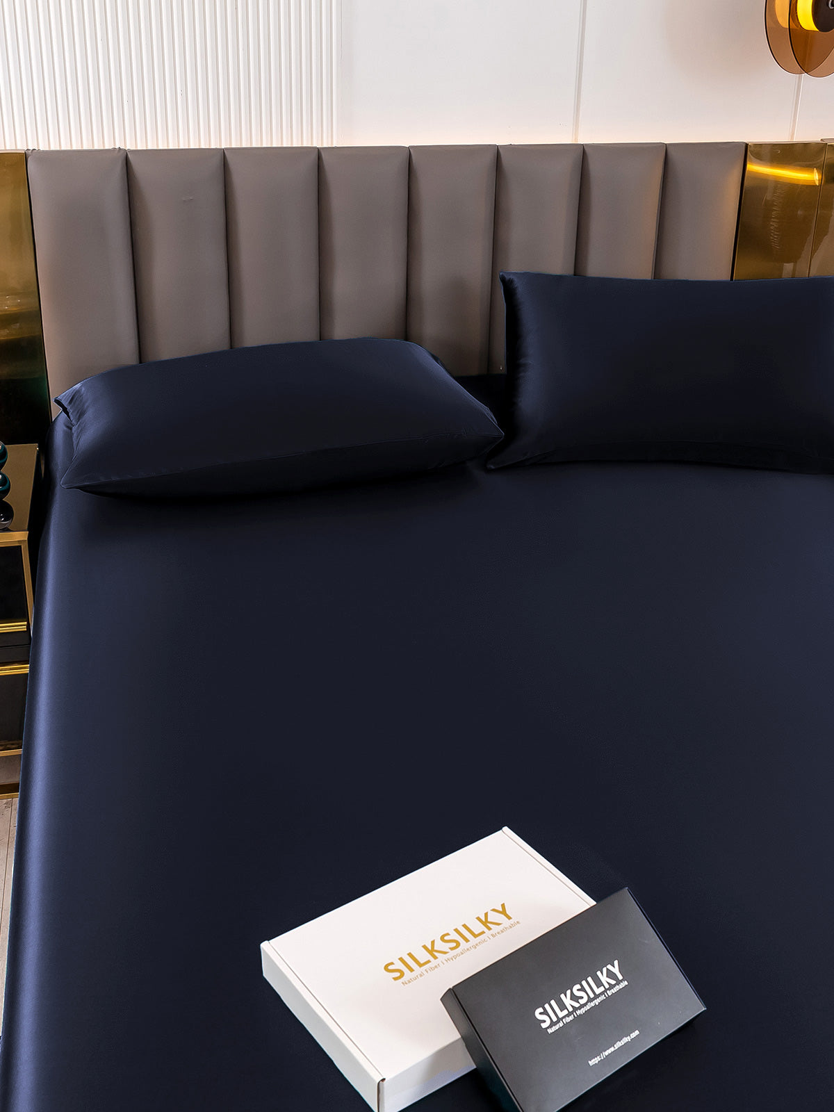 Set da 3 pezzi in seta 19Momme: lenzuolo con angoli + 2 federe