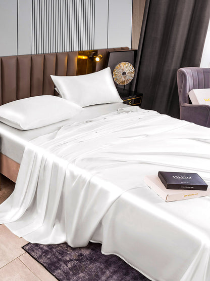 Set da 4 pezzi in seta 22Momme: lenzuolo sopra + lenzuolo con angoli + 2 federe