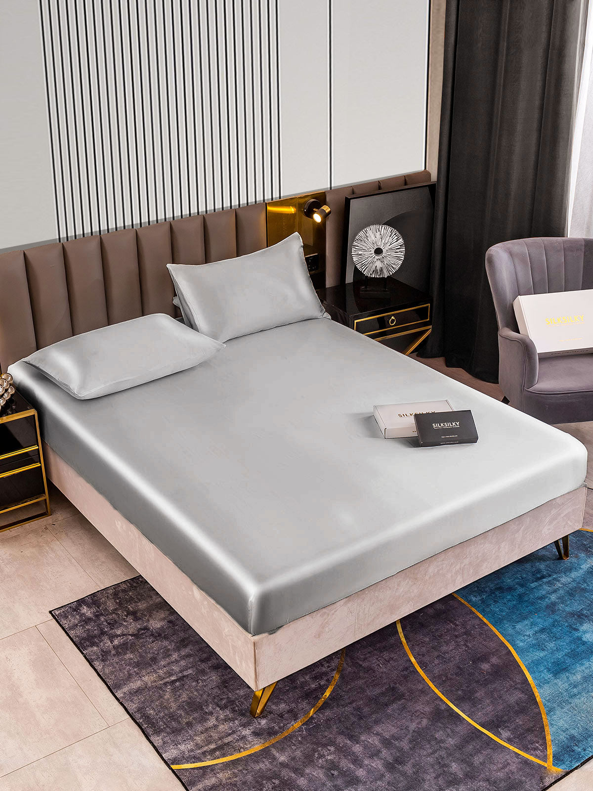 Set in seta da 3 pezzi 22Momme: lenzuolo con angoli + 2 federe