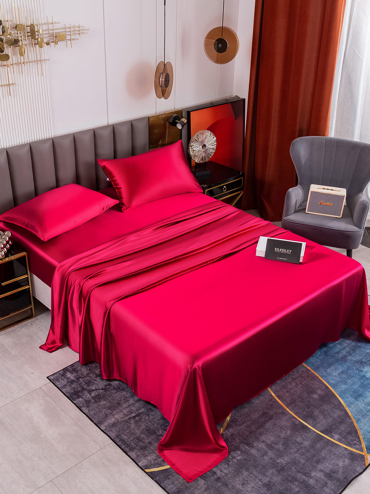 Set di seta 19Momme da 4 pezzi: lenzuolo sopra + lenzuolo con angoli + 2 federe