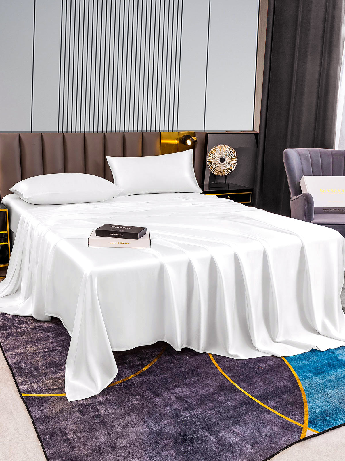 Set da 4 pezzi in seta 22Momme: lenzuolo sopra + lenzuolo con angoli + 2 federe