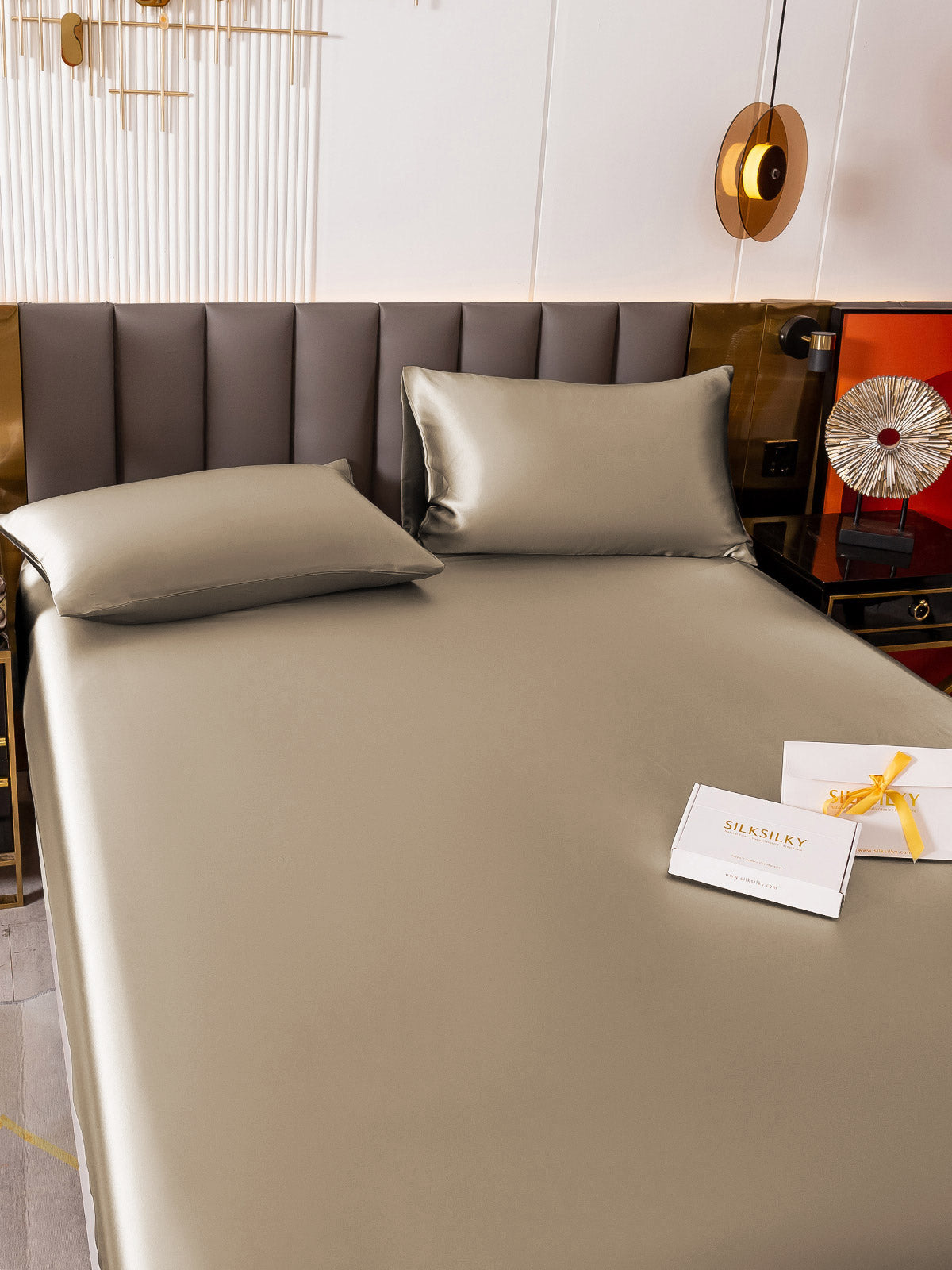 Set da 3 pezzi in seta 19Momme: lenzuolo con angoli + 2 federe