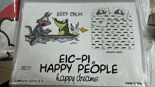 Completo letto 2 posti Happy People Keep calm