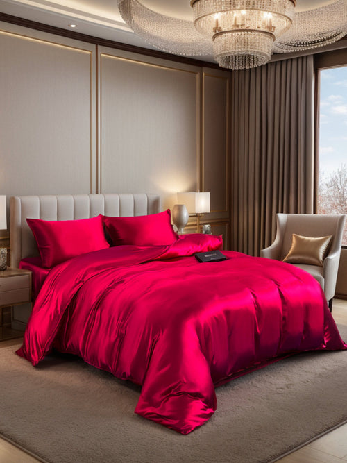 Set di seta 19Momme da 4 pezzi: copripiumino + lenzuolo con angoli + 2 federe