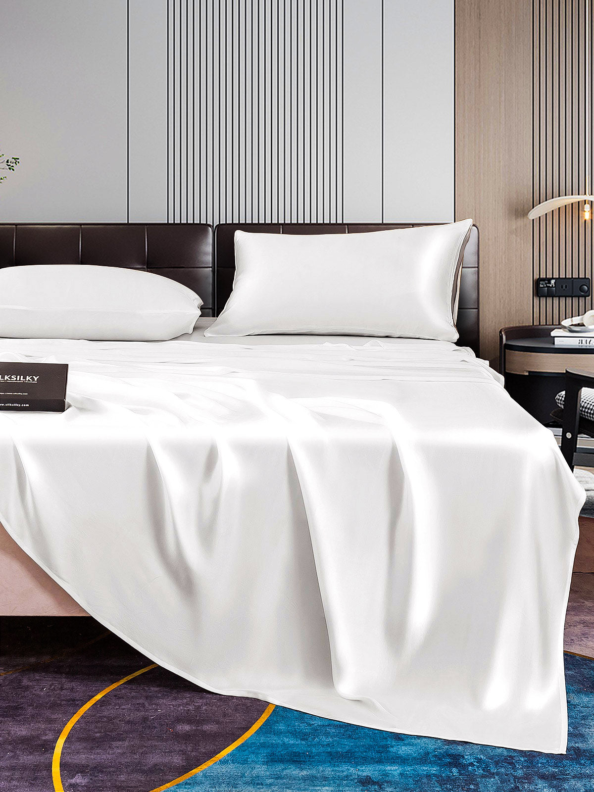 Set da 4 pezzi in seta 22Momme: lenzuolo sopra + lenzuolo con angoli + 2 federe