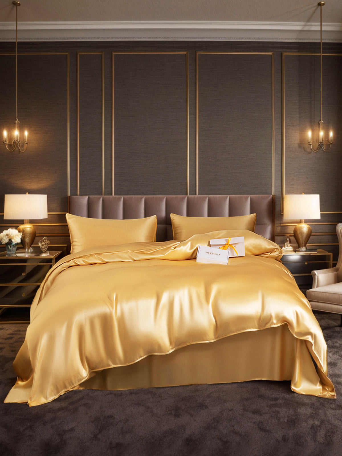 Set di seta 19Momme da 4 pezzi: copripiumino + lenzuolo + 2 federe