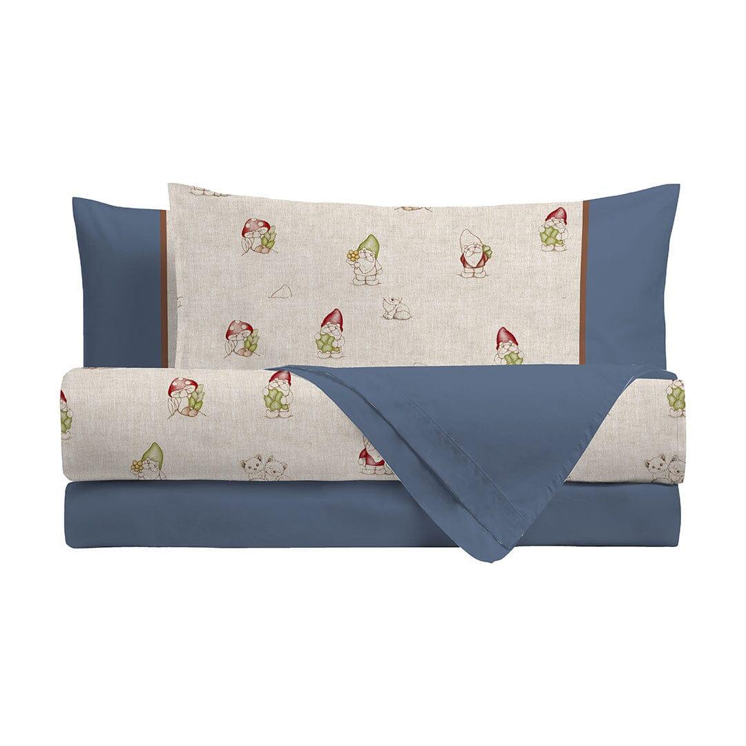 Completo Letto Matrimoniale con Stampa Digitale - Fantasia Inverno Incantato Gnomes Blue