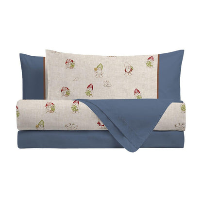 Completo Letto Matrimoniale con Stampa Digitale - Fantasia Inverno Incantato Gnomes Blue