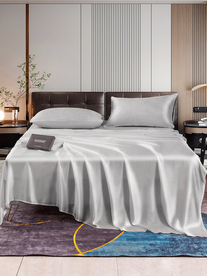 Set da 4 pezzi in seta 22Momme: lenzuolo sopra + lenzuolo con angoli + 2 federe