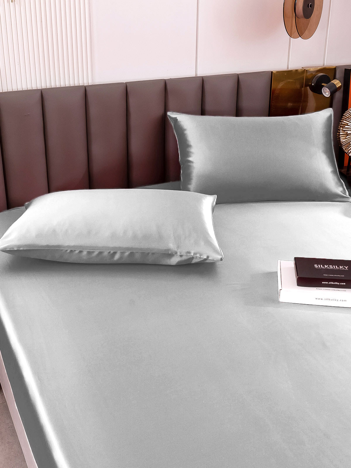 Set da 3 pezzi in seta 19Momme: lenzuolo con angoli + 2 federe