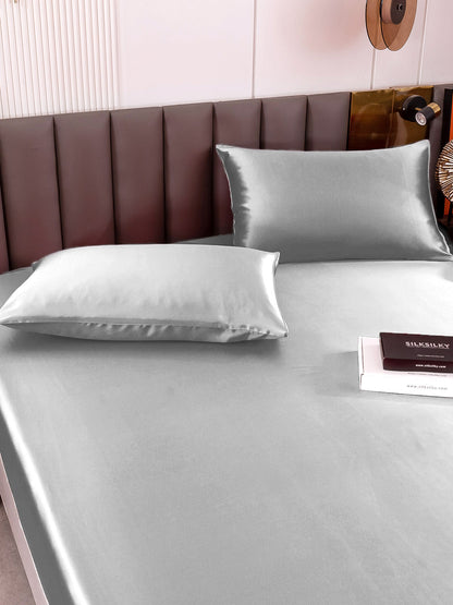 Set da 3 pezzi in seta 19Momme: lenzuolo con angoli + 2 federe