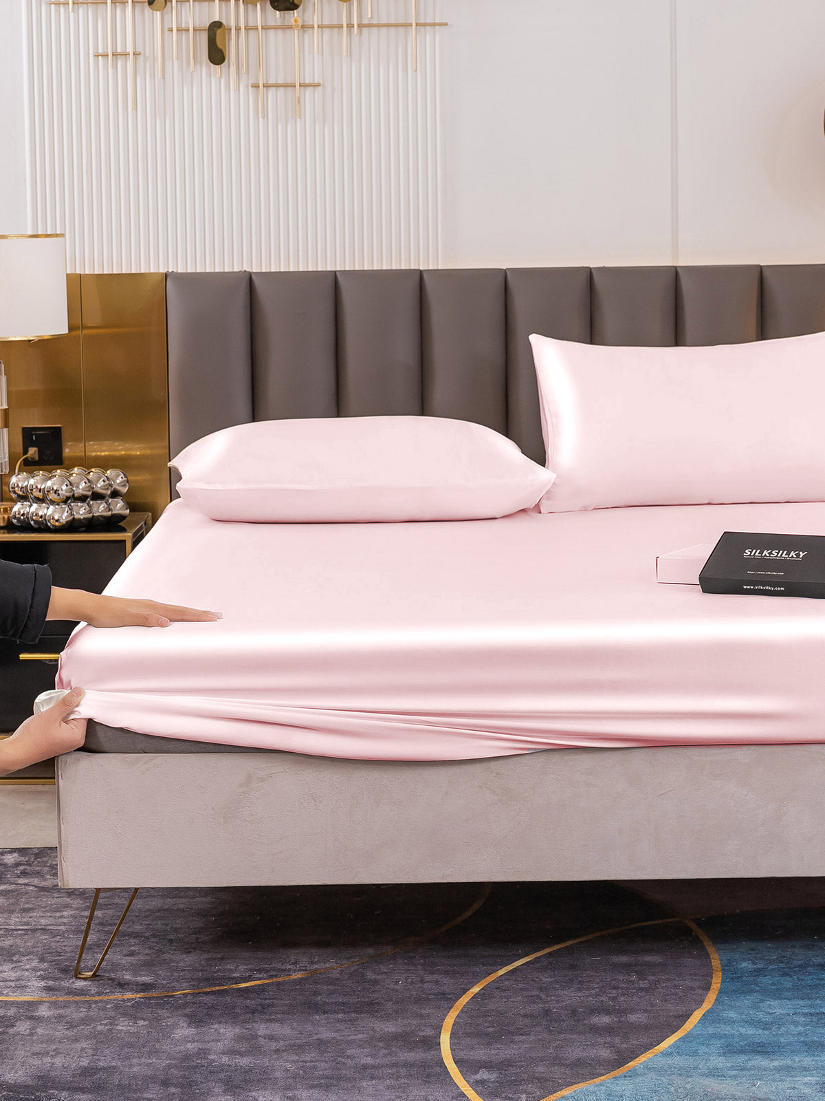 Set da 3 pezzi in seta 19Momme: lenzuolo con angoli + 2 federe