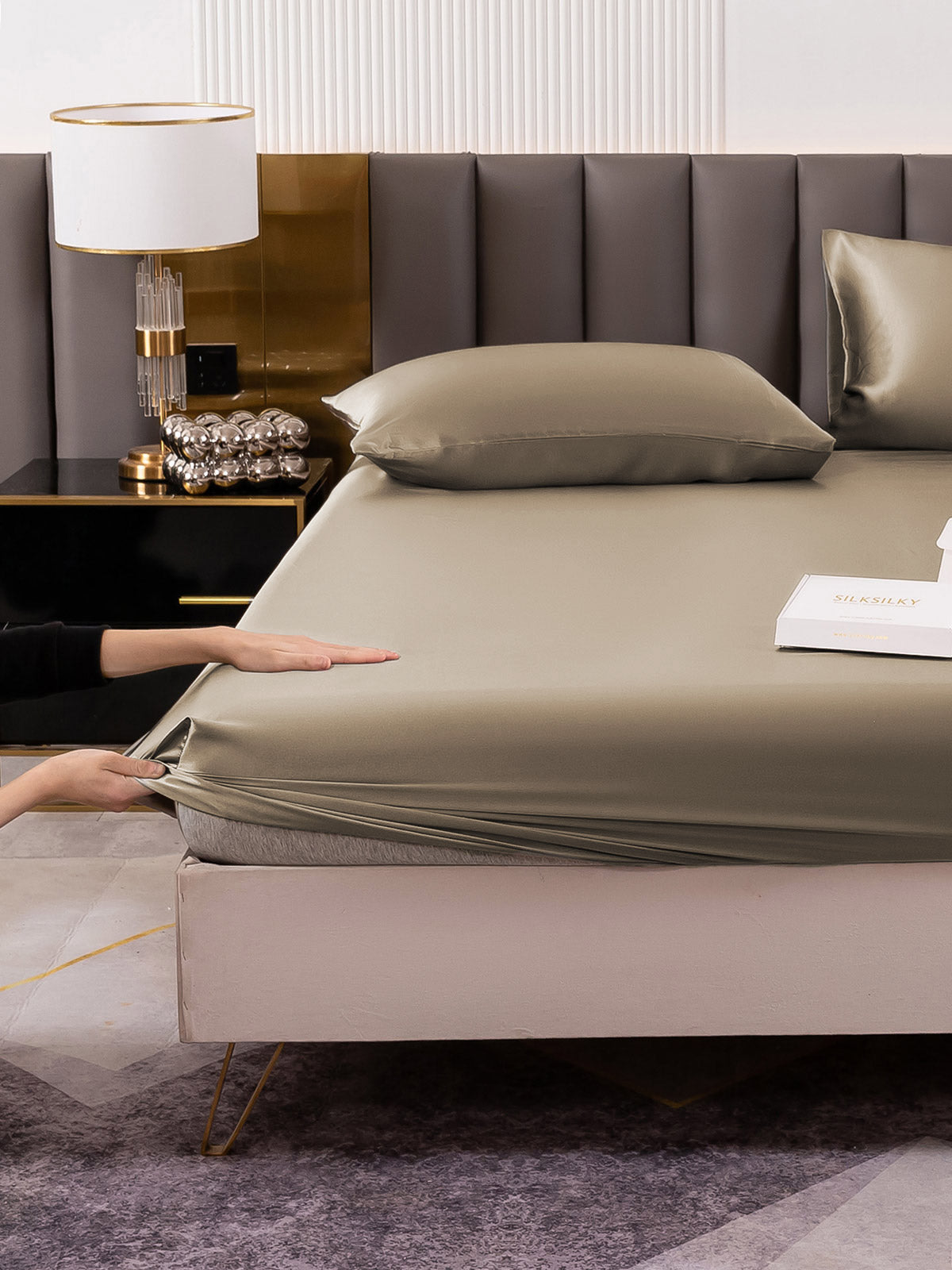 Set da 3 pezzi in seta 19Momme: lenzuolo con angoli + 2 federe