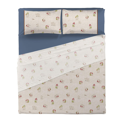 Completo Letto Matrimoniale con Stampa Digitale - Fantasia Inverno Incantato Gnomes Blue