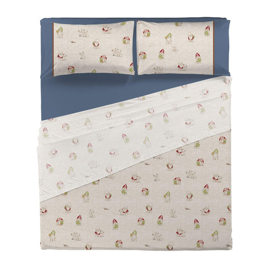 Completo Letto Matrimoniale con Stampa Digitale - Fantasia Inverno Incantato Gnomes Blue